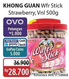 Promo Harga Khong Guan Wafer Stick Strawberry, Vanila 500 gr - Alfamidi