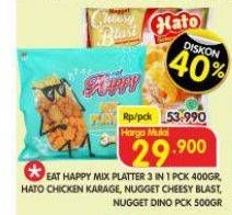 Promo Harga EAT HAPPY Mix Platter 3 in 1/ HATO Chicken Karage, Cheesy Blast, Dino  - Superindo