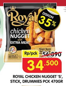 Promo Harga Belfoods Royal Nugget Chicken Nugget S, Chicken Nugget Stick, Chicken Nugget Drummies 500 gr - Superindo