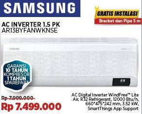 Samsung AR13BYFANWKNSE  Diskon 6%, Harga Promo Rp7.499.000, Harga Normal Rp7.999.000, - AC Digital Inverter WindFree LIte Air
- R32 Refrigerant
- 12000 Btu/h
- 660 x 475 x 242 mm
- 3.52 Kw
- SmartThings App Support
- Gratis Instalasi Bracket & Pipa 5 m
- Garansi 10 Tahun Kompresor
- 1 Tahun SParepart