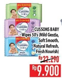 Promo Harga CUSSONS BABY Wipes Mild Gentle, Soft Smooth, Naturally Refreshing, Fresh Nourish 50 sheet - Hypermart