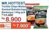 Promo Harga MR HOTTEST Maitos Tortilla Chips Jagung BBQ, Sambal Balado 140 gr - Indomaret