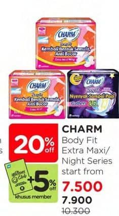 Promo Harga Charm Body Fit Extra Maxi/Night  - Watsons