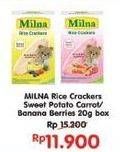 Promo Harga MILNA Rice Crackers Sweet Potato Carrot, Banana Berries 5 pcs - Indomaret