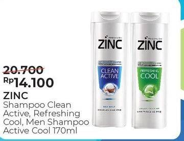 Promo Harga ZINC Shampoo Clean Active, Refreshing Cool, Men Active Cool 170 ml - Alfamart