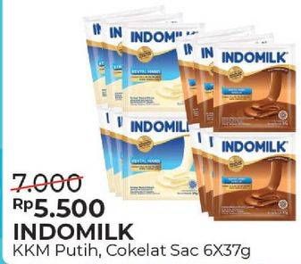 Promo Harga INDOMILK Susu Kental Manis Plain, Cokelat per 6 sachet 37 gr - Alfamart