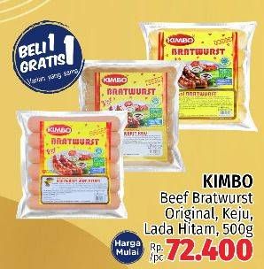 Promo Harga KIMBO Bratwurst Original, Keju, Lada Hitam 500 gr - LotteMart