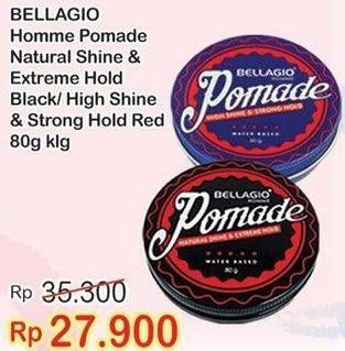 Promo Harga BELLAGIO HOMME Pomade Natural Shine & Extreme Hold Black/ High Shine & Strong Hold Red 80gr  - Indomaret