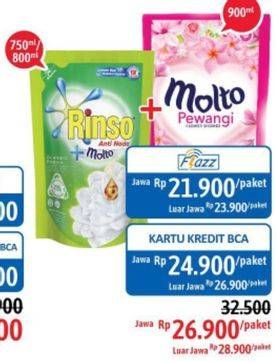 Promo Harga RINSO Molto Liquid Detergent 750/800 mL + MOLTO Pewangi 900 mL  - Alfamidi