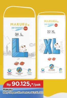 Promo Harga Makuku Air Diapers Slim Pants L34, XL32 32 pcs - TIP TOP