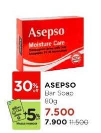Asepso Antiseptic Bar Soap 80 gr Diskon 31%, Harga Promo Rp7.900, Harga Normal Rp11.500, Khusus Member Rp. 7.500, Khusus Member