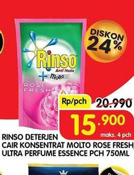 Promo Harga RINSO Liquid Detergent + Molto Pink Rose Fresh, + Molto Purple Perfume Essence 750 ml - Superindo