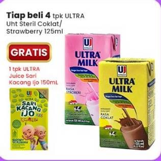 Promo Harga Ultra Milk Susu UHT Coklat, Stroberi 125 ml - Indomaret