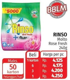 Promo Harga RINSO Anti Noda Deterjen Bubuk + Molto Pink Rose Fresh 240 gr - Lotte Grosir