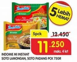 Promo Harga INDOMIE Mi Kuah Soto Lamongan, Soto Padang per 5 pcs 75 gr - Superindo