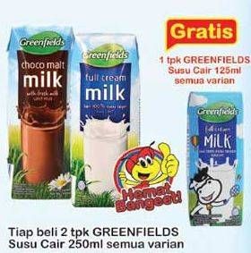 Promo Harga GREENFIELDS UHT All Variants per 2 pcs 250 ml - Indomaret