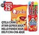 Promo Harga Qtela Keripik Singkong/Meiji Hello Panda Biscuit/Delfi Cha Cha Chocolate   - Hypermart