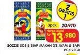 Promo Harga SO GOOD Sozzis Ayam, Sapi per 3 pouch 75 gr - Superindo