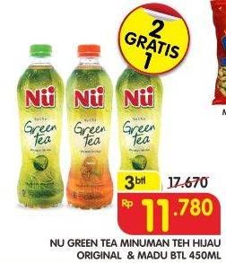 Promo Harga NU Green Tea Green Tea, Original, Madu per 3 botol 450 ml - Superindo
