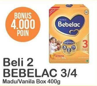 Promo Harga BEBELAC 3 / 4 Susu Pertumbuhan Madu, Vanila per 2 box 400 gr - Alfamart