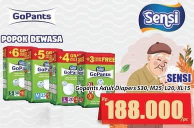 Promo Harga Sensi GoPants Adult Diapers S30+6, M25+5, L20+4, XL15+3 18 pcs - Hari Hari