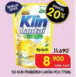 Promo Harga So Klin Pembersih Lantai All Variants 780 ml - Superindo