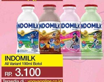 Promo Harga INDOMILK Susu Cair Botol All Variants 190 ml - Yogya