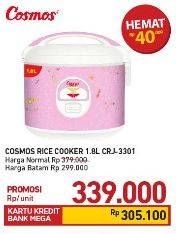 Promo Harga COSMOS CRJ 3301 | Rice Cooker 1800 ml - Carrefour