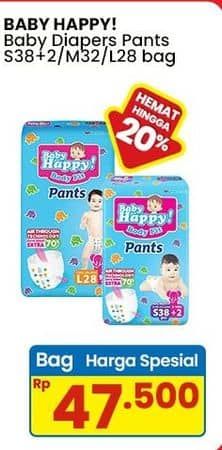 Promo Harga Baby Happy Body Fit Pants S38+2, M32, L28 28 pcs - Indomaret