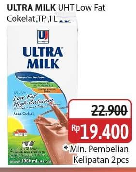 Promo Harga Ultra Milk Susu UHT Low Fat Full Cream, Low Fat Coklat 1000 ml - Alfamidi