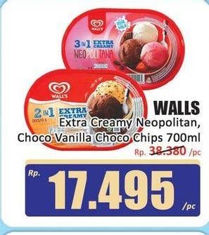 Promo Harga Walls Ice Cream Neopolitana, Chocolate Vanilla With Chocolate Chip 700 ml - Hari Hari