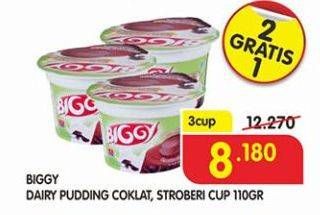 Promo Harga BIGGY Dairy Pudding Coklat, Strawberry per 3 pcs 110 gr - Superindo