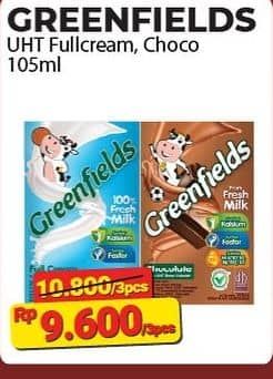 Promo Harga Greenfields UHT Full Cream, Chocolate, Choco Malt 105 ml - Alfamart