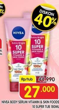 Promo Harga Nivea Extra Bright 10 Super Vitamins & Skin Food Serum 180 ml - Superindo