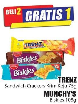 Promo Harga TRENZ Sandwich Crackers Krim Keju 75gr/MUNCHY'S Biskies 108gr  - Hari Hari