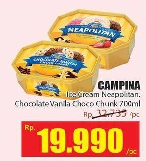 Promo Harga CAMPINA Ice Cream Neapolitan, Chocolate Chunks 700 ml - Hari Hari