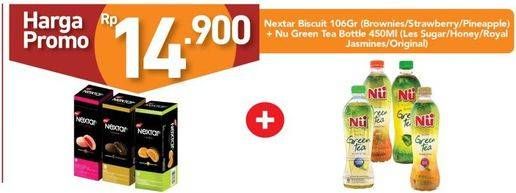Promo Harga NABATI Nextar 8s Brownies/ Strawberry/ Pineapple + NU Green Tea Less Sugar/ Honey/ Original/ Royal Jasmine 450ml  - Carrefour