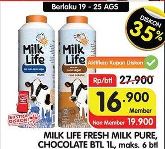 Promo Harga MILK LIFE Fresh Milk Cokelat 1000 ml - Superindo