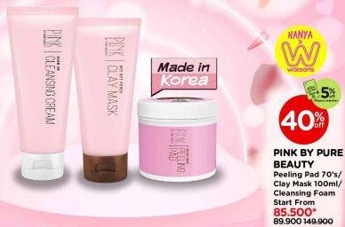 Promo Harga Pink By Pure Beauty Glow On Cleansing Cream/Pink By Pure Beauty Bye Bye Pores Clay Mask/Pink By Pure Beauty Bye Bye Pores Peeling Pad   - Watsons