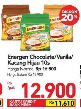 Promo Harga ENERGEN Cereal Instant Chocolate, Vanilla, Kacang Hijau per 10 sachet - Carrefour