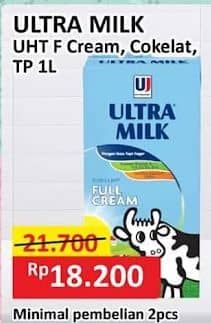 Promo Harga Ultra Milk Susu UHT Coklat, Full Cream 1000 ml - Alfamart