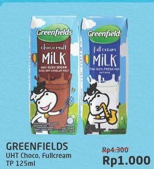 Promo Harga GREENFIELDS UHT Choco, Full Cream 125 ml - Alfamart