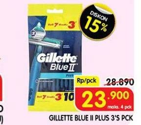 Promo Harga GILLETTE Blue II Plus 3 pcs - Superindo