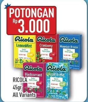 Promo Harga RICOLA Permen Rendah Gula All Variants 45 gr - Hypermart