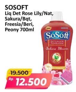 Promo Harga Sosoft Deterjen Cair Rose Waterlily, Sakura Blossom, Freesia Pear, Sweet Peony 700 ml - Alfamart