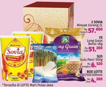 Promo Harga Paket 100rb ( 2 Sovia Minyak Goreng+ FS Beras Long Grain + SUS Gula Pasir + Box Lotte)  - LotteMart