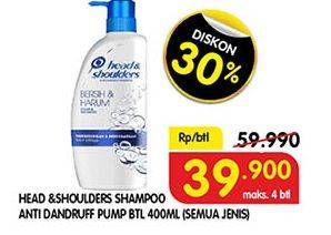 Promo Harga HEAD & SHOULDERS Shampoo All Variants 400 ml - Superindo