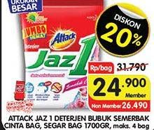 Promo Harga Attack Jaz1 Detergent Powder Pesona Segar, Semerbak Cinta 1700 gr - Superindo