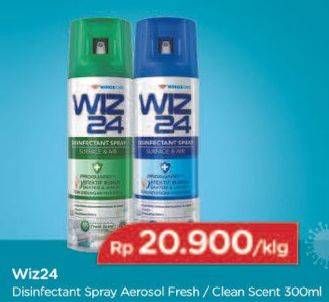 Promo Harga WIZ 24 Disinfecting Spray and Clean All Surface Fresh Scent, Clean 300 ml - TIP TOP