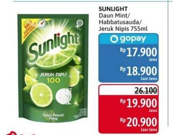 Promo Harga SUNLIGHT Pencuci Piring Anti Bau With Daun Mint, Higienis Plus With Habbatussauda, Jeruk Nipis 100 755 ml - Alfamidi